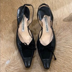 Manolo Blahnik Black Leather Shoes Size 35.5